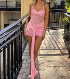 Sexy lace stitching backless halter neck hip birthday party homecoming dress HZ1022