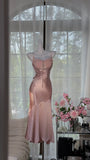 Gentle Pink Strap Satin Mermaid Evening Gown Prom Dress HZ1022