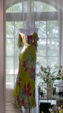 Vintage Oil Painting Green Printed Chiffon Mermaid Evening Gown Prom Dress HZ1022