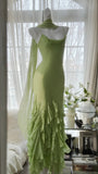 Fresh Green Simple Chiffon Ruffle Skirt Prom Dress HZ1022