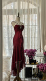 Stunning Burgundy Strapless Chiffon Mermaid Long Prom Dress HZ1022