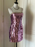 Sparkling Spaghetti Strap Purple Sequin Slim Fit Mini Birthday Party Homecoming Dress HZ1022