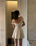 Cute One Shoulder Herringbone White Mini 17th Birthday Party Homecoming Dress HZ1022