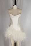 Elegant Satin Tube Top Feather Edge Bodycon 19th Birthday Homecoming Dress HZ1022