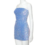 Shiny Blue Sequined Sleeveless Slim Fit Hip 17th Birthday Homecoming Dress HZ1022