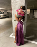 Gorgeous Pink Split Front Mermaid Prom Dress Birthday Outfits HZ1022