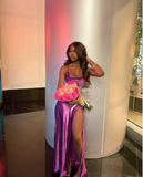 Gorgeous Pink Split Front Mermaid Prom Dress Birthday Outfits HZ1022