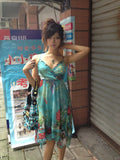 Vintage Chiffon Strapless Blue Print Homecoming Dress HZ1022