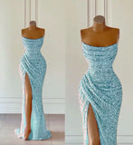 Elegant Strapless Mermaid Sequins Prom Dress Birthday Outfits HZ1022