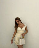 Elegant Ivory Short Sleeve Ruffle Lace 17th Birthday Homecoming Dress HZ1022