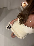 Elegant Ivory Short Sleeve Ruffle Lace 17th Birthday Homecoming Dress HZ1022