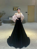 Black/pink velvet long prom dress long formal HZ1022