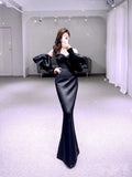 Simple Mermaid Black Prom Dress Satin Long Evening Dress HZ1022
