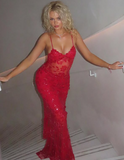 Beautiful Spaghetti Straps Birthday Party Dresses Red Lace Prom Dresses HZ1022