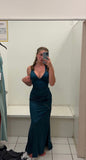 Vintage Mermaid Birthday Party Dresses Navy Blue Long Slit Prom Dresses HZ1022