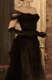 Vintage Ball Gown Black Birthday Party Dresses Off The Shoulder Prom Dresses HZ1022