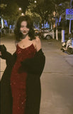 Sexy Mermaid Red Party Dresses Sequin Red Prom Dresses HZ1022