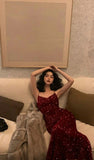 Sexy Mermaid Red Party Dresses Sequin Red Prom Dresses HZ1022