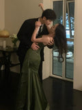 Sexy Mermaid Green Party Dresses Satin Long Prom Dresses HZ1022