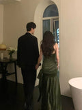 Sexy Mermaid Green Party Dresses Satin Long Prom Dresses HZ1022