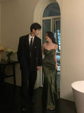 Sexy Mermaid Green Party Dresses Satin Long Prom Dresses HZ1022