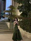 Sexy Mermaid Straps Green Party Dresses Satin Long Prom Dresses HZ1022