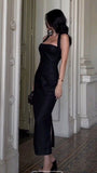 Sexy Mermaid Halter Party Dresses Slit Black Ankle Length Prom Dresses HZ1022