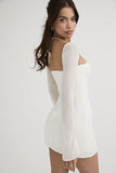 17th Birthday Dresses Long Puff Sleeve Mini Bodycon Mesh Dress Split Hem Sexy Birthday Outfits HZ1022