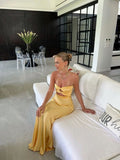 Mermaid Yellow Silk Satin Evening Party Dress Long Prom Dress HZ1022
