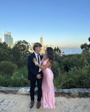 Sexy Mermaid Silk Satin Straps Evening Party Dress Long Pink Prom Dress HZ1022