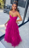 Ball Gown Hot Pink Sweetheart Tulle Party Dress Prom Dress HZ1022