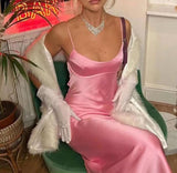 Simple A line Straps Sleeveless Party Dress Silk Satin Pink Prom Dress HZ1022