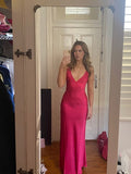 Sexy A line V neckline Sleeveless Party Dress Hot Pink Prom Dress HZ1022