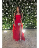 Sexy Red A-line Side Slit Maxi Long Party Prom Dresses HZ1022