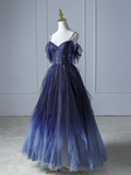 Beautiful Spaghetti Strap Evening Party Dress Grape Prom Dresses HZ1022