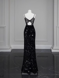 Luxury Mermaid Sequin Evening Dress Black Long Prom Dress HZ1022