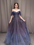 Beautiful Spaghetti Strap Evening Party Dress Grape Prom Dresses HZ1022