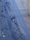 A Line Blue Strapless Tulle Long Prom Dress with Beaded HZ1022
