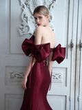 Mermaid Off The Shoulder Burgundy Party Dresses Long Prom Dresses HZ1022