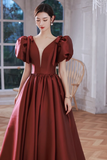 A line Burgundy Party Dresses Long Satin Prom Dresses HZ1022