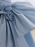 A line Light Sky Blue Party Dresses Long Satin One Shoulder Prom Dresses HZ1022
