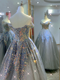 Ball Gown Strapless Sequin Party Dresses Long Tulle Prom Dresses HZ1022