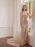 Sparkly Mermaid Straps Sequin Party Dresses Long Prom Dresses HZ1022