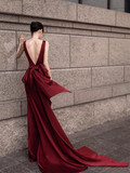 Simple Mermaid V neckline Party Dresses Long Burgundy Prom Dresses HZ1022