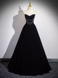 A line Off The Shoulder Evening Party Dress Satin Black Prom Dress HZ1022