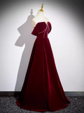 A line Off The Shoulder Evening Party Dress Velvet Prom Dress HZ1022