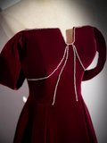 A line Off The Shoulder Evening Party Dress Velvet Prom Dress HZ1022