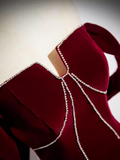A line Off The Shoulder Evening Party Dress Velvet Prom Dress HZ1022