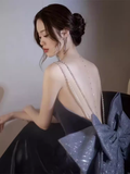 Sexy Mermaid Sleeveless Party Dress Velvet Long Prom Dress HZ1022