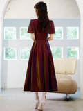 A Line Square Party Dress Knee Length Burgundy Prom Dress HZ1022
